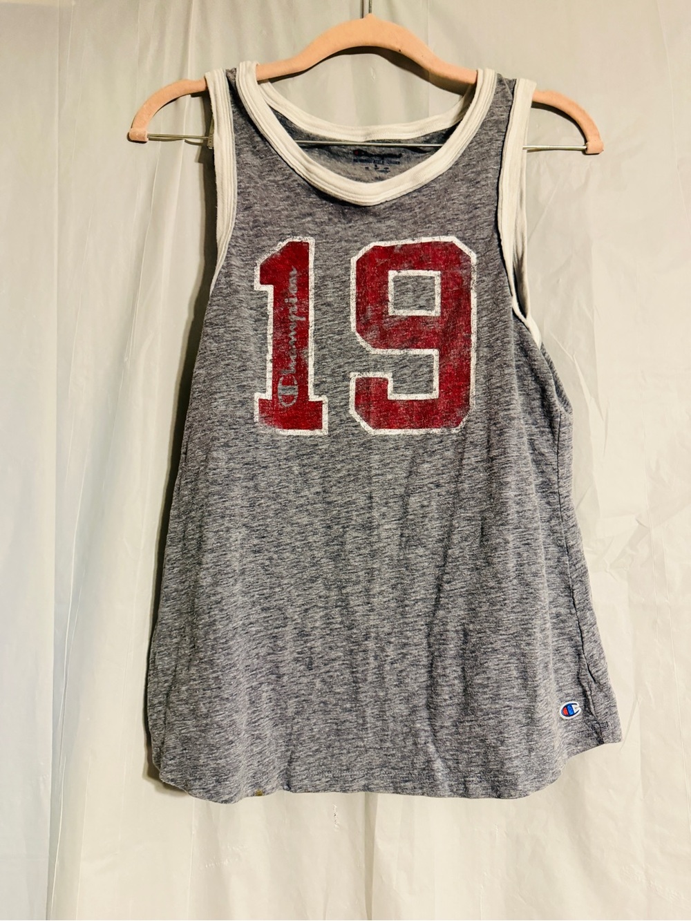 Champion Women’s Small Gray Distressed 19 Varsity Tank Top Retro Athletic